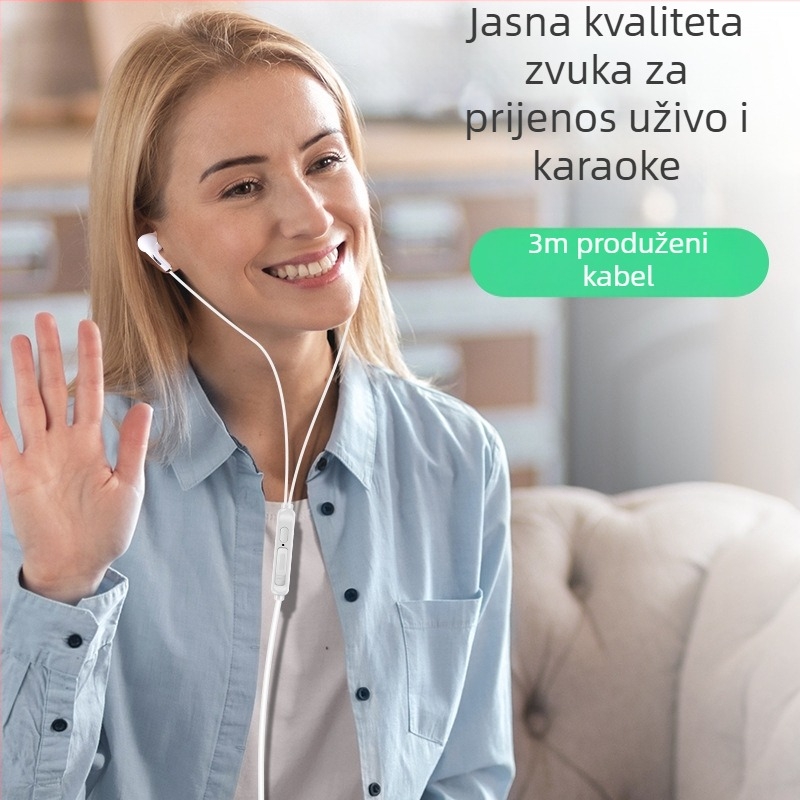 Žične in-ear slušalice s mikrofonom za karaoke i prijenos uživo, s inline upravljačem, prilagodljivim zvukom i osvijetljenim kabelom