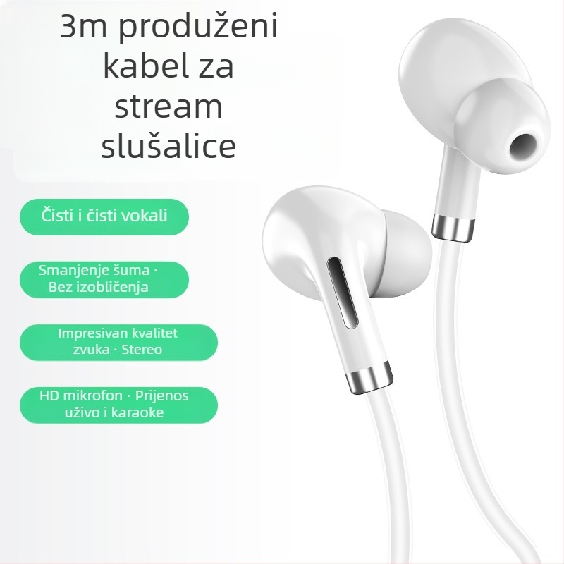 Žične in-ear slušalice s mikrofonom za karaoke i prijenos uživo, s inline upravljačem, prilagodljivim zvukom i osvijetljenim kabelom