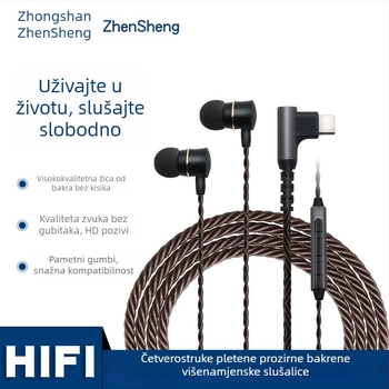 Četverostruko uvijene prozirne bakrene in-ear slušalice, s 3,5 mm i Type-C digitalnim sučeljem, žičane, s dubokim basom