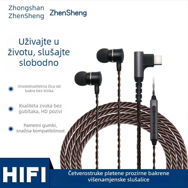 Četverostruko uvijene prozirne bakrene in-ear slušalice, s 3,5 mm i Type-C digitalnim sučeljem, žičane, s dubokim basom
