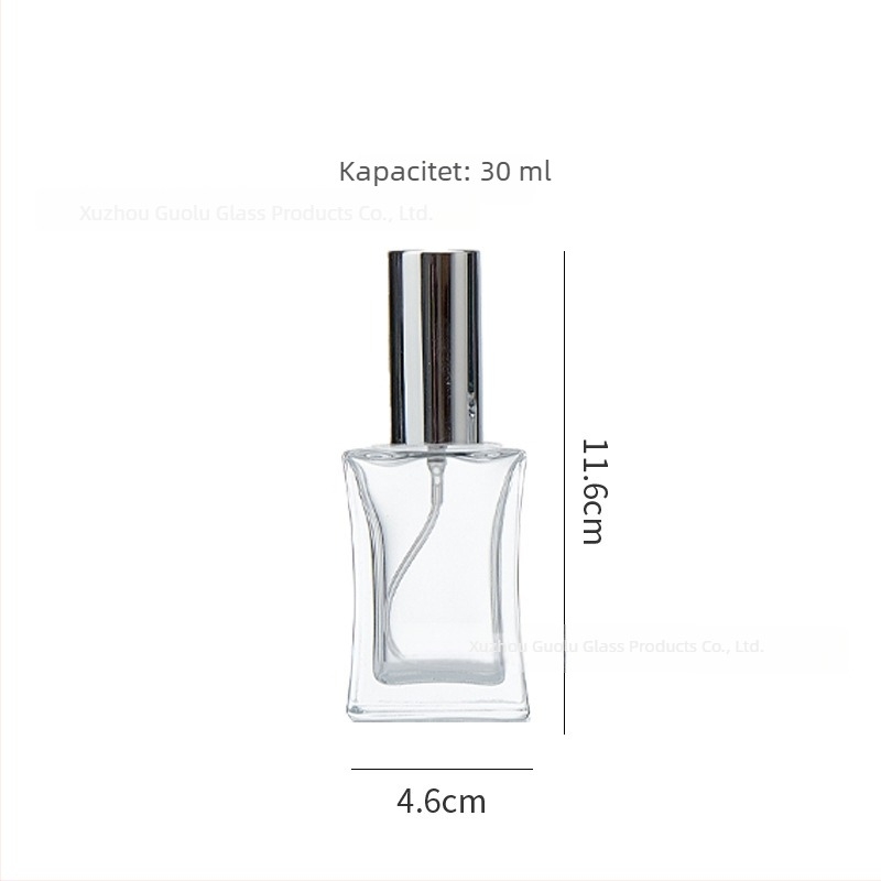 Kvadratna staklena bočica za parfem, 30 ml, prozirna, navojni vrat, prijenosna s finim raspršivanjem