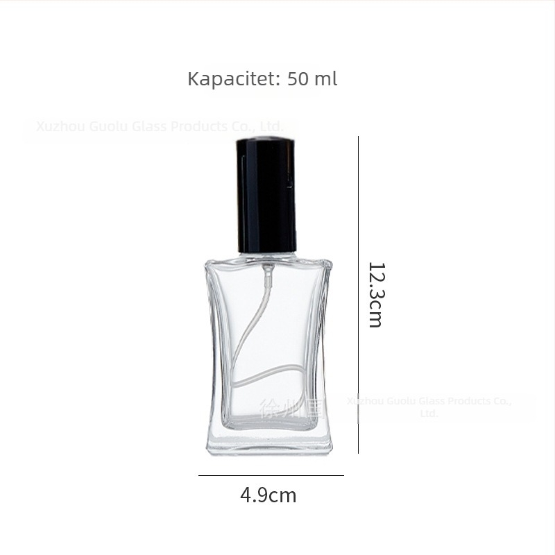 Kvadratna staklena bočica za parfem, 30 ml, prozirna, navojni vrat, prijenosna s finim raspršivanjem