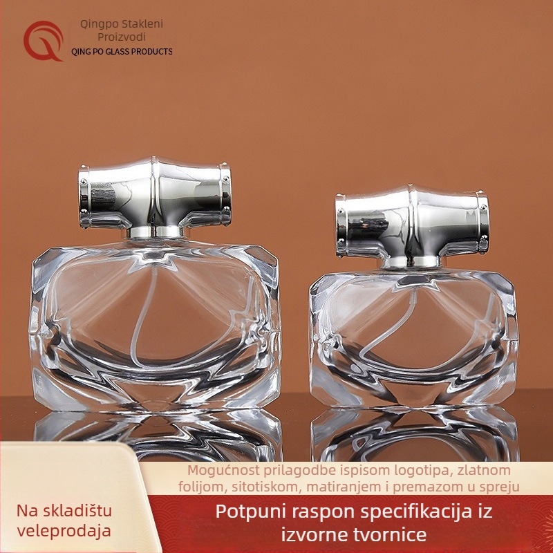 Visokokvalitetna staklena bočica za parfem s kapom od bambusa, prijenosna, elegantna prazna sprej boca 30 ml
