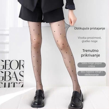 Čarape s T-križem i točkastim uzorkom, 0D, otporne na kidanje, crne, tanke za ljeto, tjelesne boje, plus veličina
