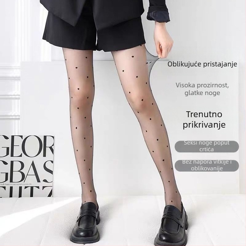 Čarape s T-križem i točkastim uzorkom, 0D, otporne na kidanje, crne, tanke za ljeto, tjelesne boje, plus veličina