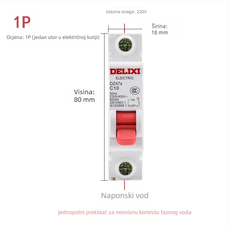 Delixi DZ47S prekidač osigurača, 1P jednopolni, kućna upotreba, 16A/32A/40A/63A