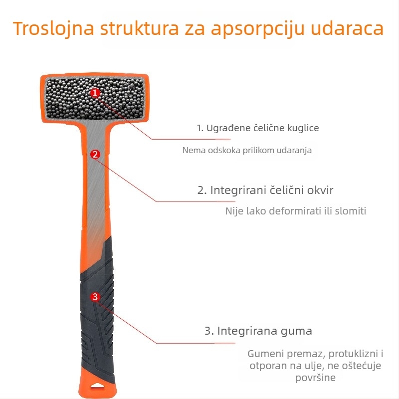 Čekić s plastičnom drškom i glavom od čelične kugle – višenamjenski alat za ugradnju i renovacije za ljepilo za pločice