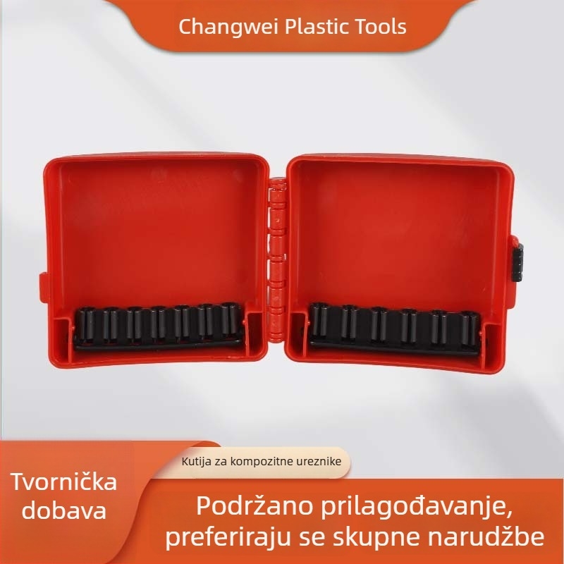 Integrirani set za navrtavanje i narezivanje u crvenoj plastičnoj kutiji – kutija za pohranu bitova