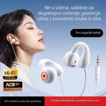 Žičane slušalice za praćenje za streamere, dizajn s klipom na uho, za stolno računalo, 3 m produžni kabel, bez mikrofona