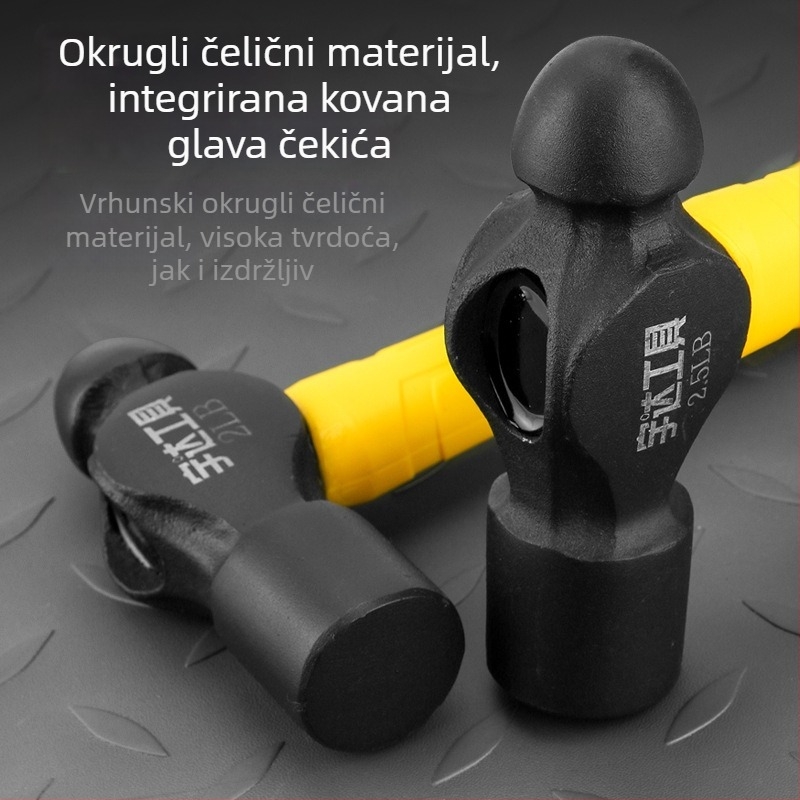 Čekić s kugličastom glavom, visokougljični čelik, 1 lb, 2 komada u paketu, ukupna duljina 300 mm, drška od TPR-a, za kućnu preradu i stolariju