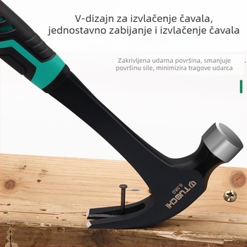Kladivo s kandžom, jednopojedina konstrukcija, okrugla glava, drška od željeza, za kućnu stolariju, glava od visokougljičnog čelika