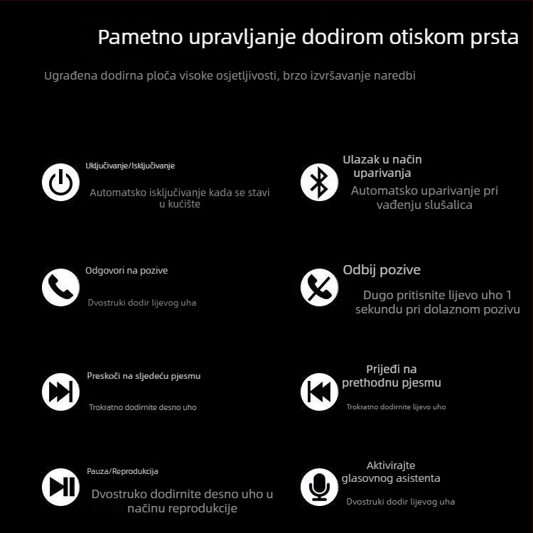 Bežične slušalice 7. generacije s čipom 6983, visokokvalitetan zvuk, Bluetooth, sportsko aktivno poništavanje buke