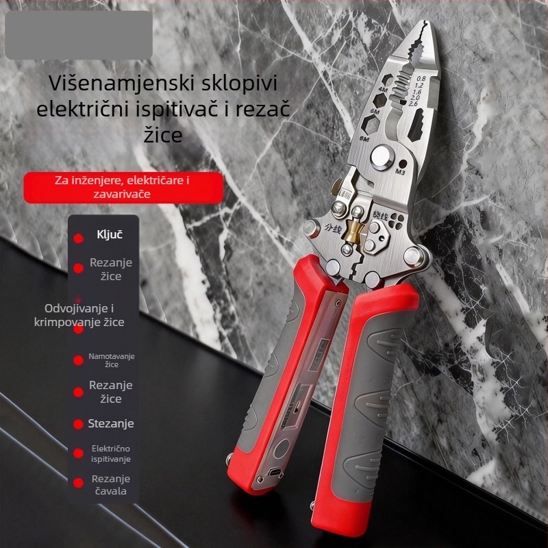 Klešta s digitalnim zaslonom, višenamjenske kleště za skidanje izolacije i savijanje vodova, nehrđajući čelik, klešte za crimpe, uvijanje i odvajanje vodiča, debele električne industrijske klešte