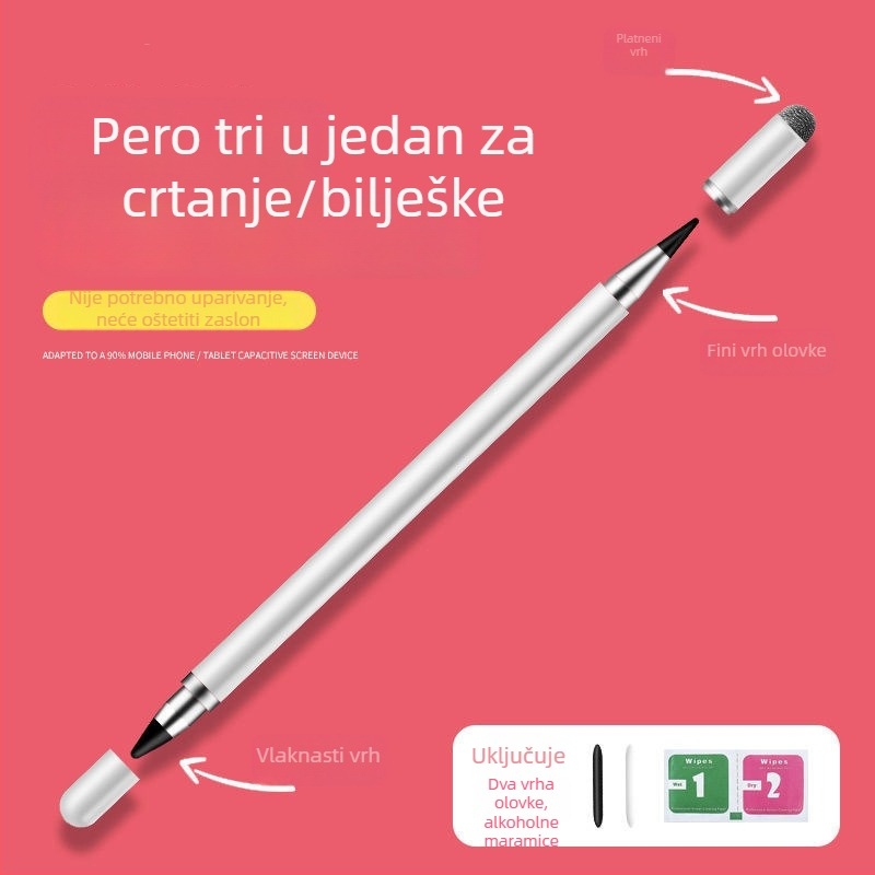 Kapacitivna olovka za dodirni zaslon s finim vrhom, kompatibilna s Apple uređajima i drugim tabletima, univerzalno 3-u-1