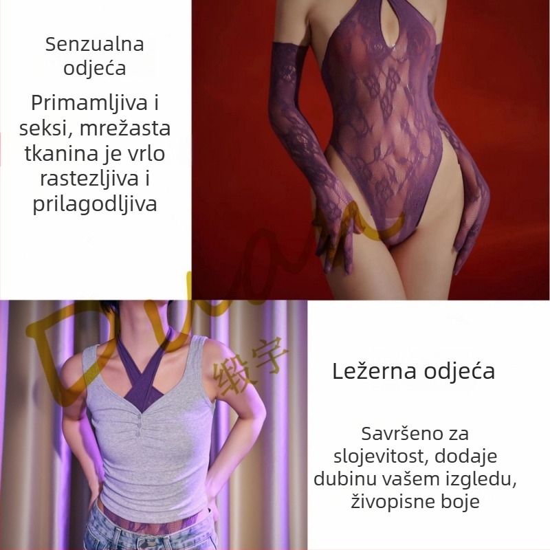 Saten bodi s mrežastom čarape, seksi izrez, europsko-američki stil
