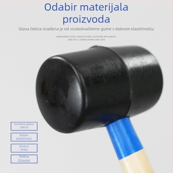 Gumeni čekić s okruglom drškom od drveta za ugradnju podnih pločica - 200 g, 300 g, 400 g, 500 g