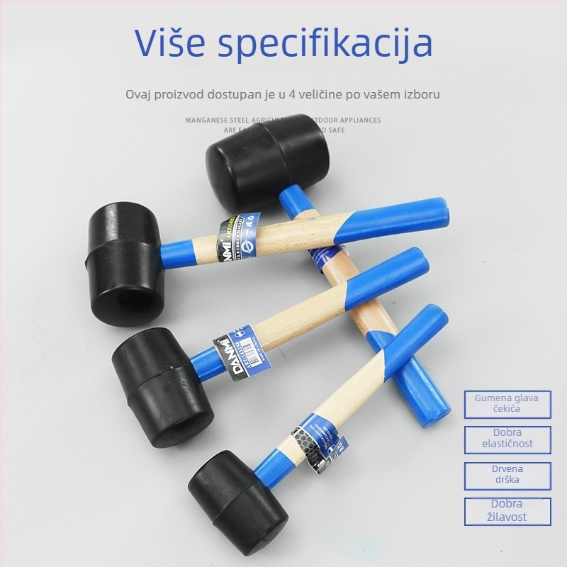 Gumeni čekić s okruglom drškom od drveta za ugradnju podnih pločica - 200 g, 300 g, 400 g, 500 g