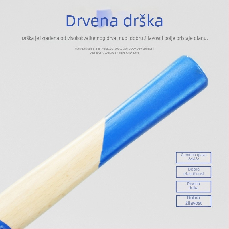 Gumeni čekić s okruglom drškom od drveta za ugradnju podnih pločica - 200 g, 300 g, 400 g, 500 g