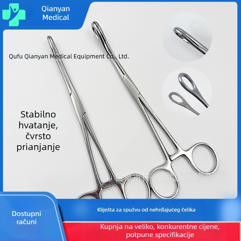 ASAS Nehrđajući čelik klešta za spužvu – ovalne klešta za spužvu, klešta za cupping, okrugla glava, ravna glava, 18–25 cm