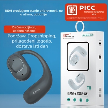 Bežične slušalice s kondukcijom zraka Bluetooth 5.3, bez umetanja u uho, kuka za uho, jednostrano stereo, dugotrajna baterija