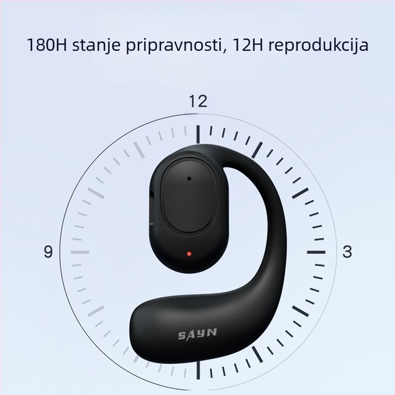 Bežične slušalice s kondukcijom zraka Bluetooth 5.3, bez umetanja u uho, kuka za uho, jednostrano stereo, dugotrajna baterija