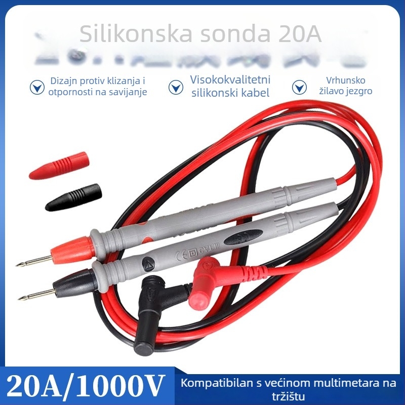 Silikonski testni kabel za multimetar s tupim vrhom, 1000V/20A, digitalni multimetar, otporan na niske i visoke temperature