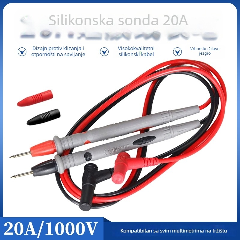 Silikonski testni kabel za multimetar s tupim vrhom, 1000V/20A, digitalni multimetar, otporan na niske i visoke temperature