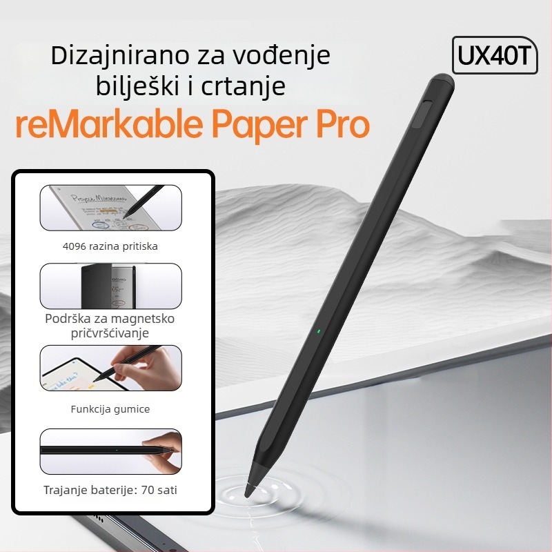 Stilus za Remarkable Paper Pro s gumicom, 4096 razina tlaka, magnetsko pričvršćivanje, dodirni zaslon