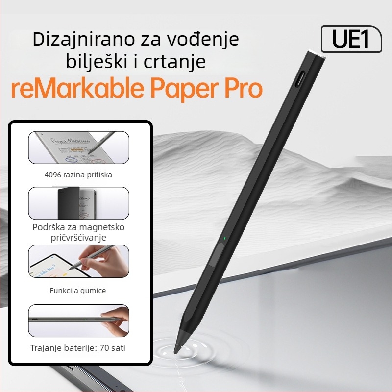 Stilus za Remarkable Paper Pro s gumicom, 4096 razina tlaka, magnetsko pričvršćivanje, dodirni zaslon