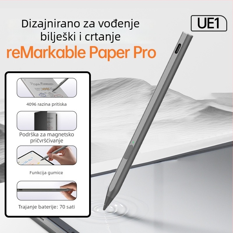 Stilus za Remarkable Paper Pro s gumicom, 4096 razina tlaka, magnetsko pričvršćivanje, dodirni zaslon