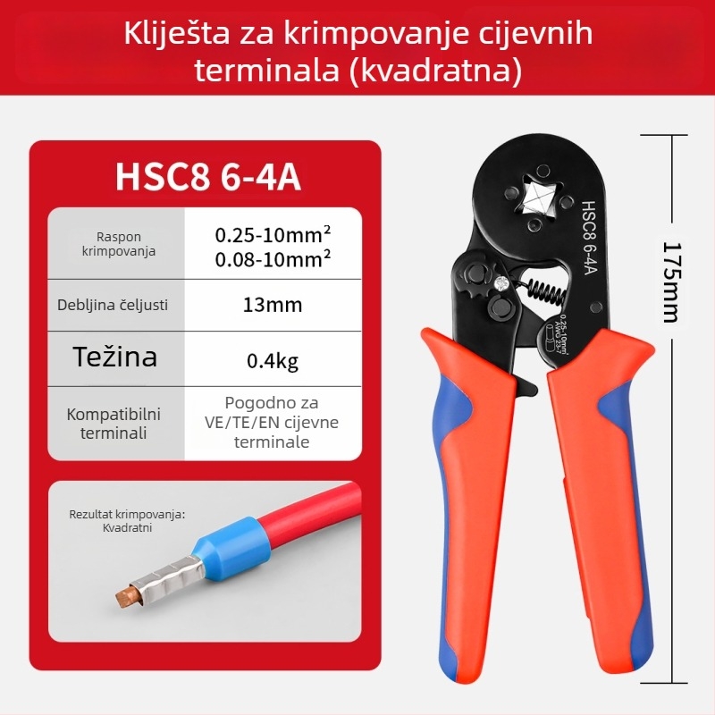 Klešta za krimpanje tubularnih terminala, igličasti alat za krimpanje vodiča, električarski poseban tubularni alat za krimpanje