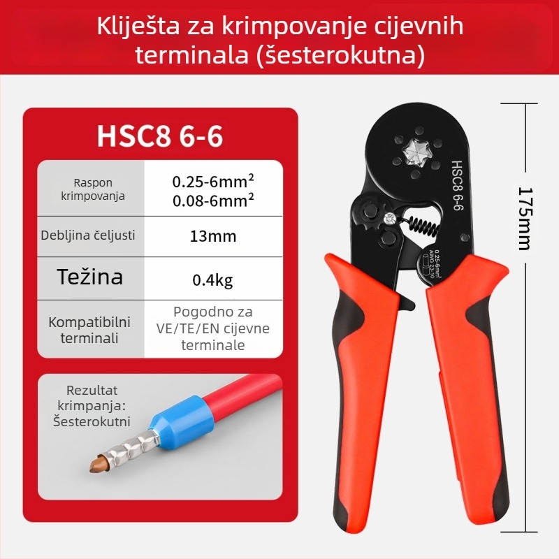 Klešta za krimpanje tubularnih terminala, igličasti alat za krimpanje vodiča, električarski poseban tubularni alat za krimpanje