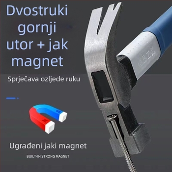 8-inčni čekić za drvo s kandžom, dvostruke udubljenja na glavi, magnetski, protuklizni, visoko ugljični čelik, plastom obložena drška