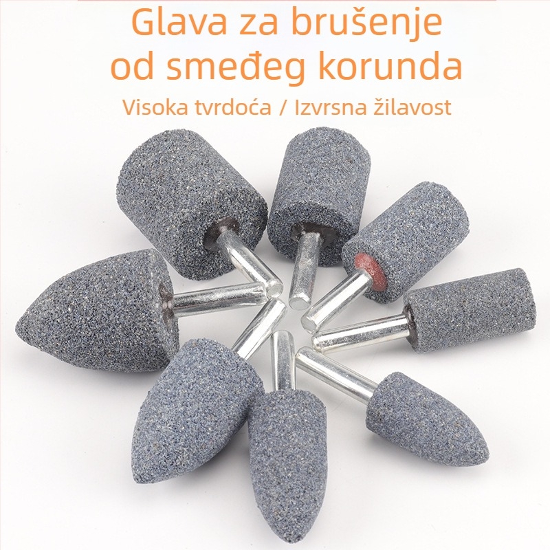 Smeđa korundna glava za brušenje s držačem, šiljasti cilindrični oblik u obliku T, električna glava za brušenje