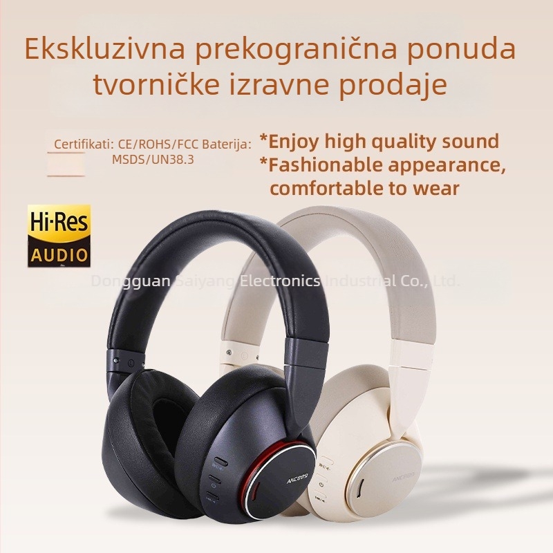 ANC Bluetooth slušalice za glavu s aktivnim otklanjanjem buke, rotirajuće i sklopive, poslovni stil, visokokvalitetan zvuk
