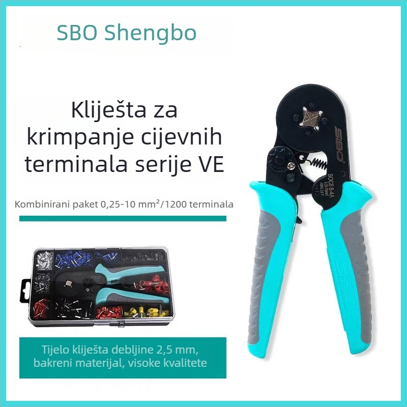 Winning Pomoćne kliješta za terminale s protukliznom držačem, europskog stila, cjevasti i igličasti tip, četverostruko hladno presovanje, 0.5-10 mm²