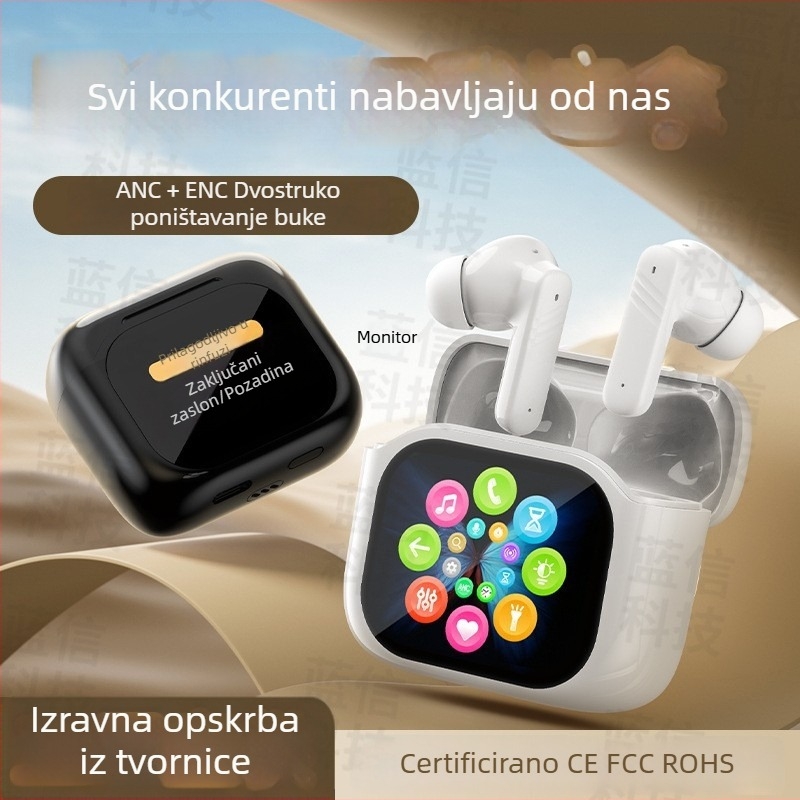 Bežične Bluetooth slušalice u uho s dodirnim zaslonom i redukcijom buke, sportski stil, stereo, Bluetooth 5.4, trajanje baterije 4–8 sati, visoka kvaliteta