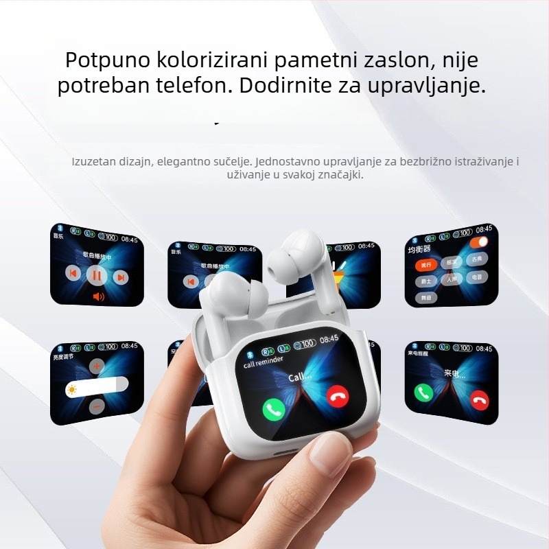 Bežične Bluetooth slušalice u uho s dodirnim zaslonom i redukcijom buke, sportski stil, stereo, Bluetooth 5.4, trajanje baterije 4–8 sati, visoka kvaliteta