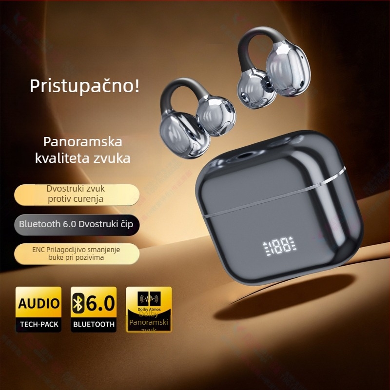 2026 Bluetooth slušalice s AI prijevodom, klips dizajn, nisu u uhu, redukcija buke, za sport