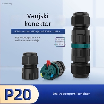 IP68 bezvijačni vodootporni konektor P20, direktan prolaz 3-žilni, spajanje pritiskom i klikom za brzo spajanje