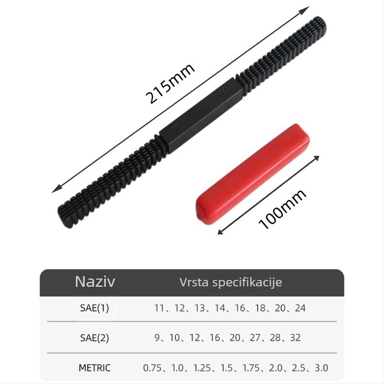 Set datoteka za popravak navoja – za oštećene navoje, 215×100 mm, materijal 40Cr, alat za popravak navoja