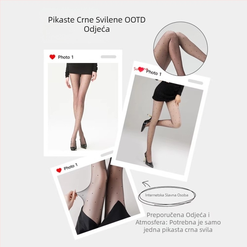 0D Crne točkaste najlonke za žene — ultra tanke, izdržljive, otporne na zapetljavanje, vrlo prozirne, produžuju noge, ne klize dolje
