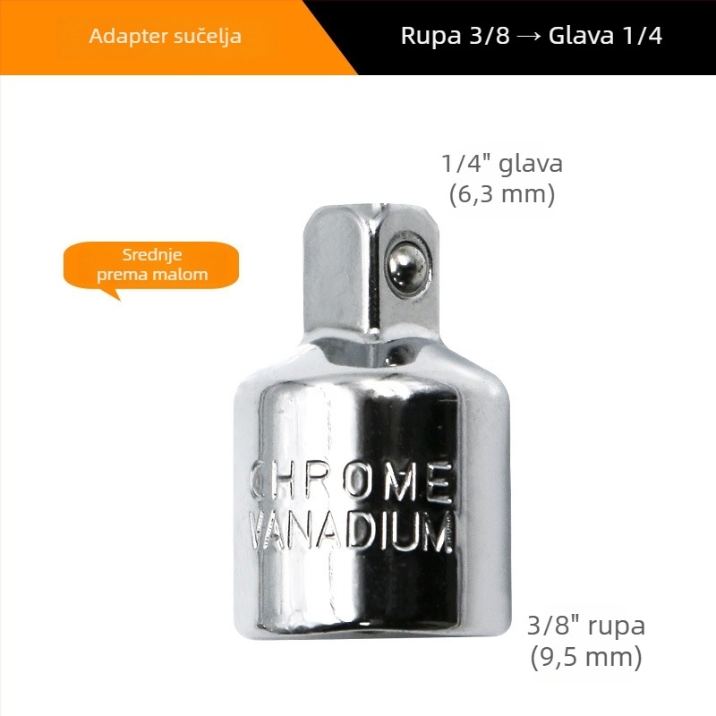 Cr-V čelični adapter za utični drive, tri veličine: 1/2 in, 3/8 in, 1/4 in – ključ s hvataljkom