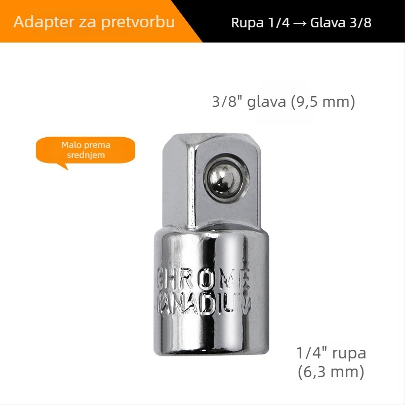 Cr-V čelični adapter za utični drive, tri veličine: 1/2 in, 3/8 in, 1/4 in – ključ s hvataljkom