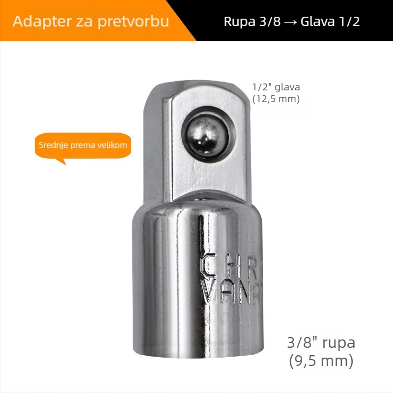 Cr-V čelični adapter za utični drive, tri veličine: 1/2 in, 3/8 in, 1/4 in – ključ s hvataljkom