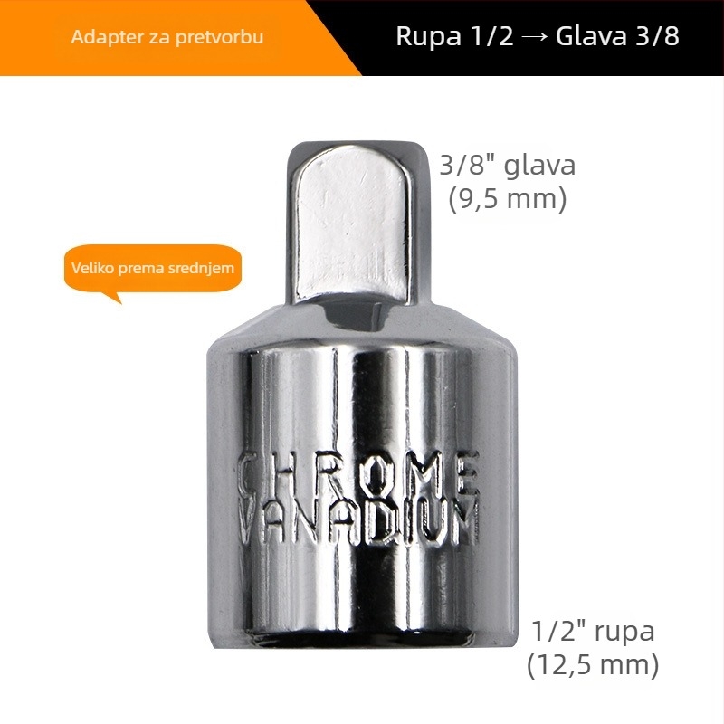 Cr-V čelični adapter za utični drive, tri veličine: 1/2 in, 3/8 in, 1/4 in – ključ s hvataljkom