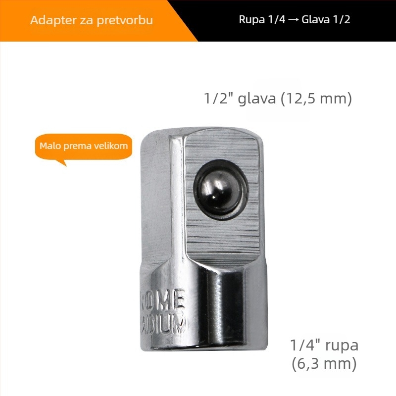 Cr-V čelični adapter za utični drive, tri veličine: 1/2 in, 3/8 in, 1/4 in – ključ s hvataljkom
