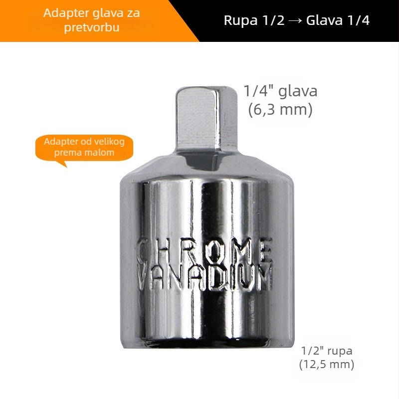 Cr-V čelični adapter za utični drive, tri veličine: 1/2 in, 3/8 in, 1/4 in – ključ s hvataljkom
