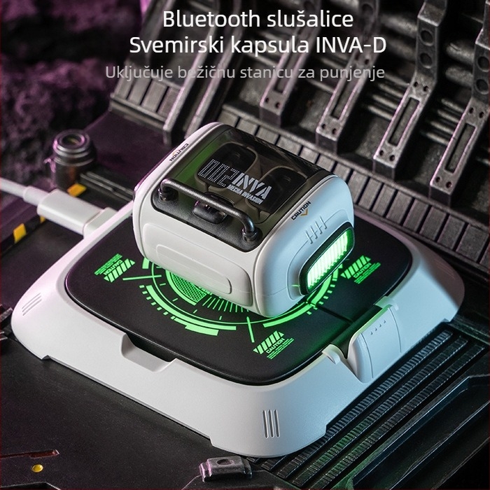 Bluetooth slušalice u dizajnu mehaničke svemirske kapsule sa izolacijom buke, niska latencija, kompatibilne s telefonima i tabletima, bežično punjenje