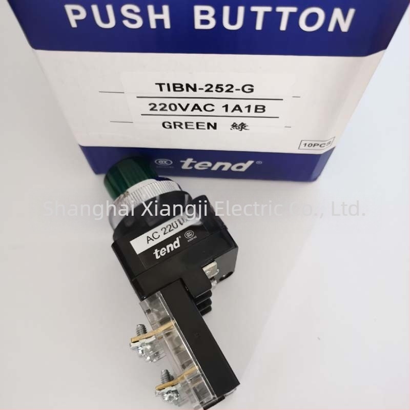 Tiande TIBN-252-G / TIBN-302-G tipkasti prekidač, 220V AC, zelena konveksna glava